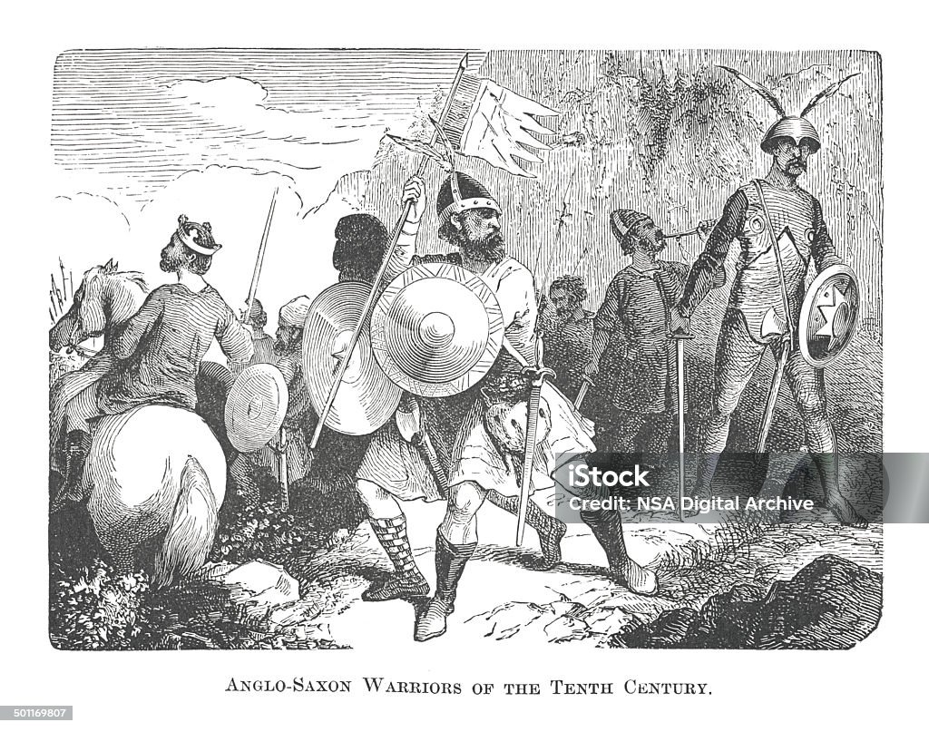 Anglosajón Warriors de la décima antiguas del siglo (grabado) - Ilustración de stock de Anglosajón libre de derechos