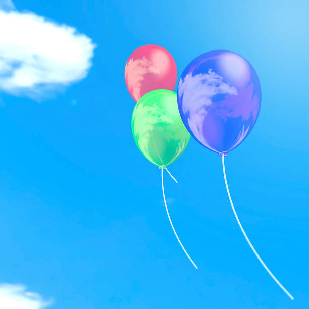 illustration of balloons under a blue sky