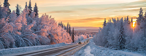 겨울맞이 road - winter landscape sweden snow 뉴스 사진 이미지