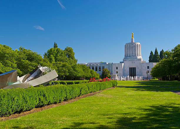Oregon State Capitol Building and Park Area Blue Sky stock photo