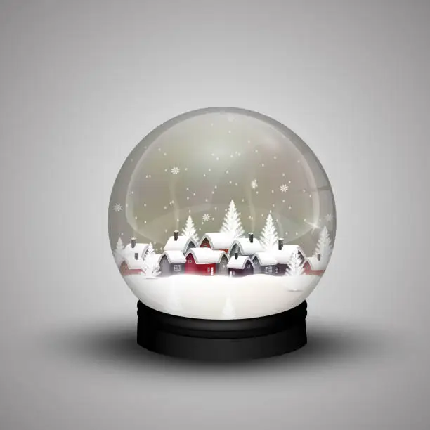 Vector illustration of Glass dome winter in wooden house on christmas