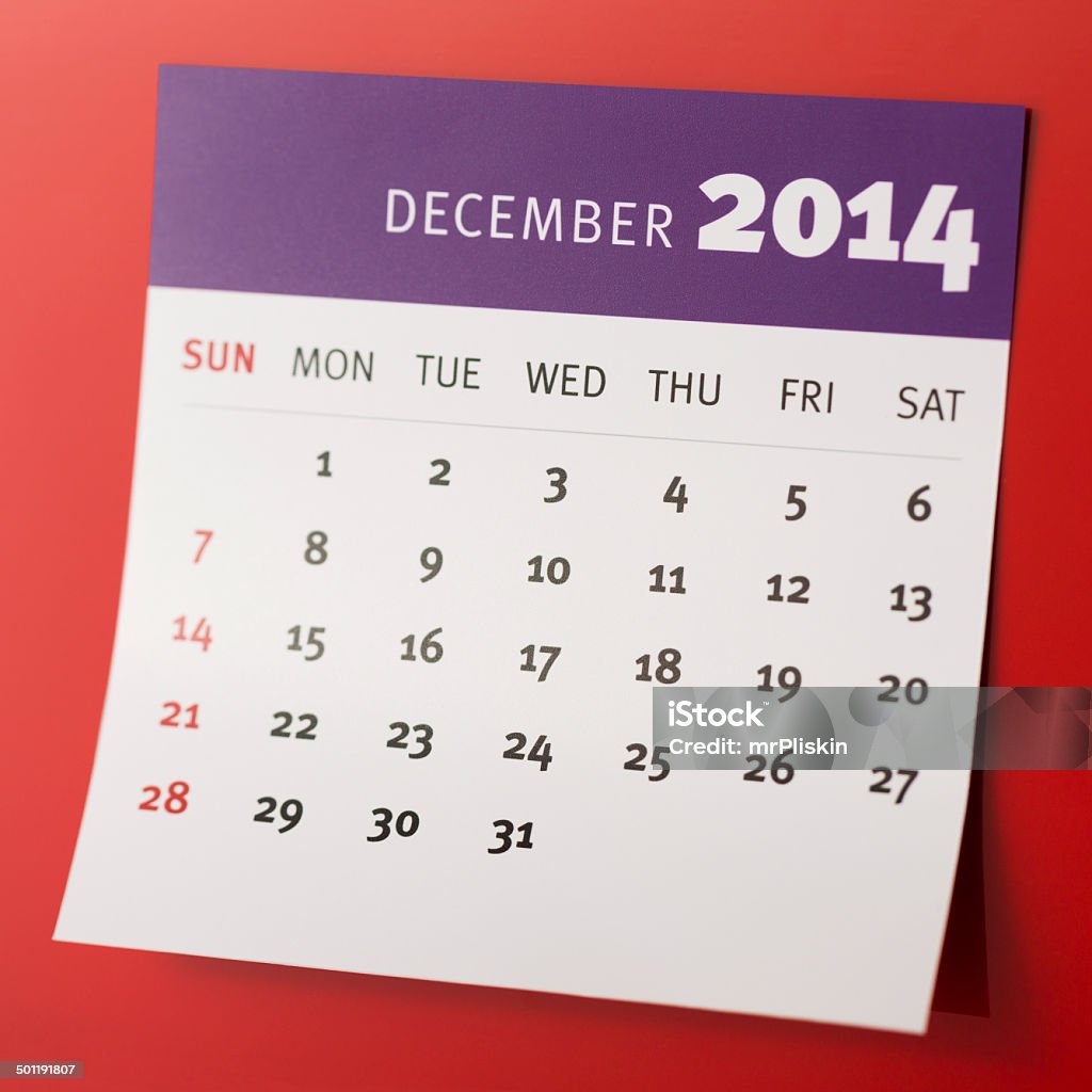 Dezembro de 2014 calendário sobre um fundo vermelho - Royalty-free 2014 Foto de stock