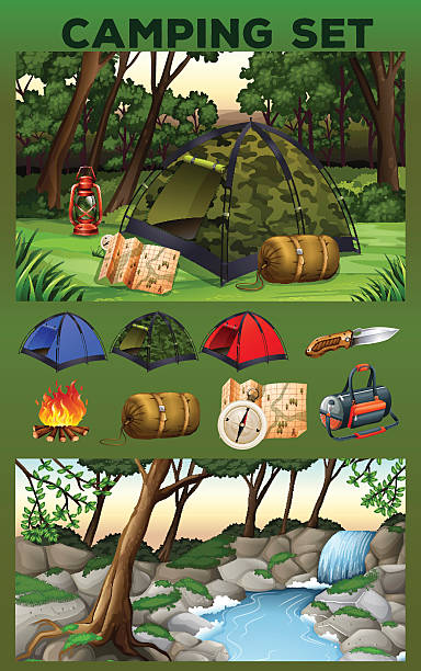 キャンプ用品フィールド - waterfall river tropical rainforest vector点のイラスト素材／クリップアート素材／マンガ素材／アイコン素材