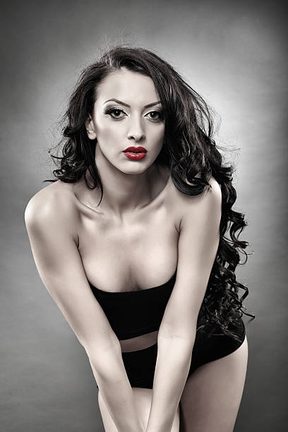 istock Sexy brunette in black lingerie 501193577