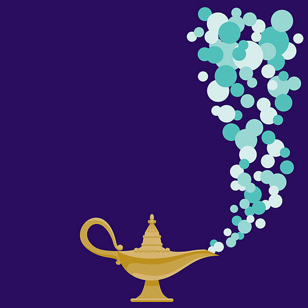 illustrazioni stock, clip art, cartoni animati e icone di tendenza di lampada magica - magic lamp genie lamp smoke