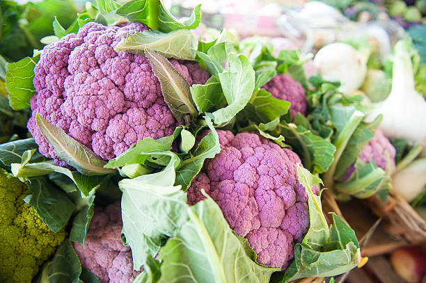 istock Purple cauliflower on market shelf 501194848