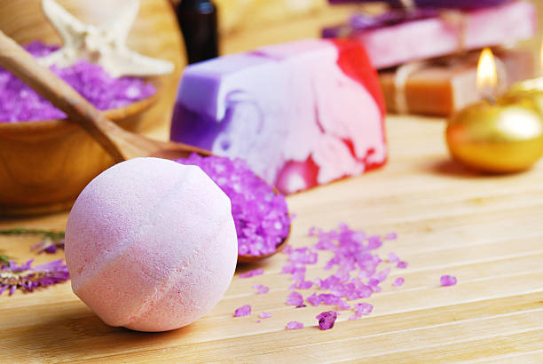 istock Spa setting with natural soap and sea salt 501195059