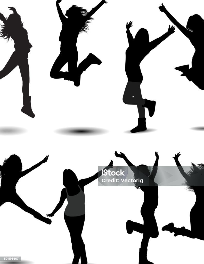 Girl Jumping Girl Jumping Silhouette pose Teenage Girls stock vector