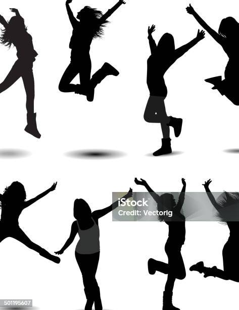 Girl Jumping Stock Illustration - Download Image Now - Teenage Girls, In Silhouette, Running