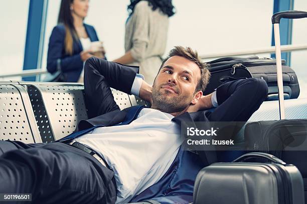 Waiting For The Flight Stock Photo - Download Image Now - Men, Airplane, Relaxation