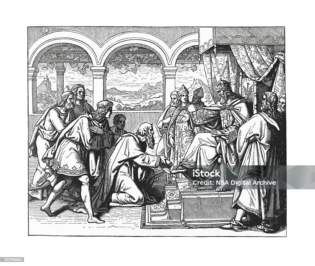 Obywatele Lodi imploring Friedrich's pomoc - Zbiór ilustracji royalty-free (Średniowieczny)