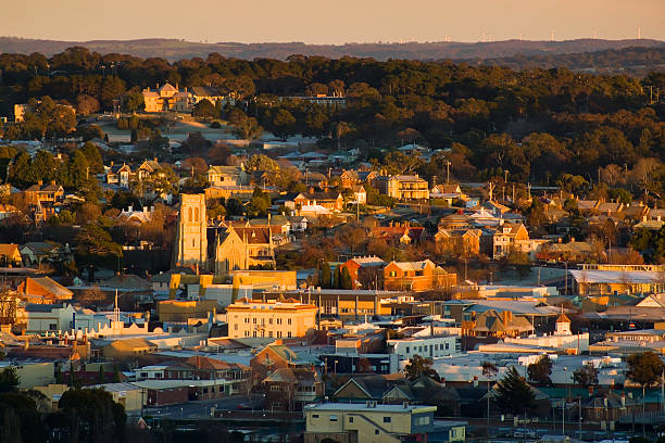 Goulburn Sunrise City center of Goulburn, NSW, Australia, seen at sunrise. new south wales stock pictures, royalty-free photos & images