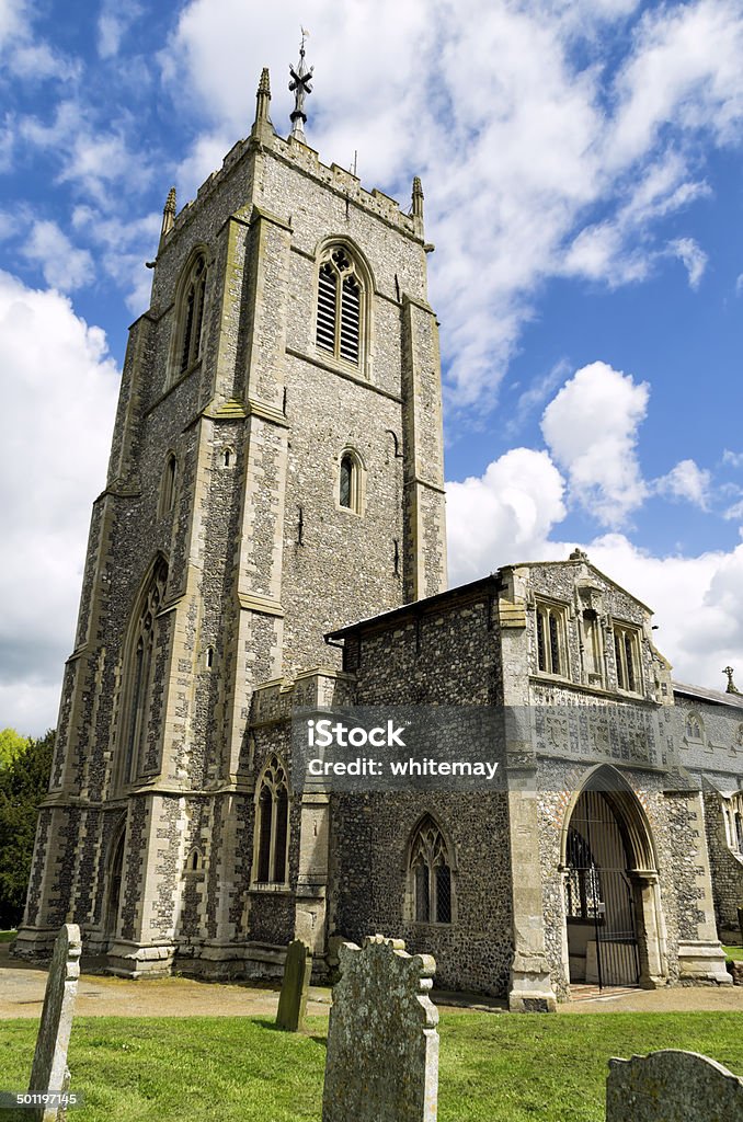 St Michael & All Angels Church, Aylsham The tower and porch of the parish church of St Michael & All Angels in Aylsham, Norfolk, in Eastern England, on a sunny spring day. Aylsham Stock Photo