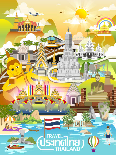 タイ旅行コンセプトポスター - kanchanaburi province点のイラスト素材／クリップアート素材／マンガ素材／アイコン素材