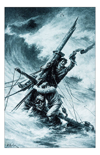 ilustraciones, imágenes clip art, dibujos animados e iconos de stock de anticuario ilustración de un "nous. un "por morlon nous. - storm sailing ship sea shipwreck