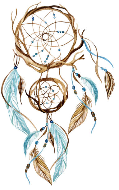 ilustrações de stock, clip art, desenhos animados e ícones de aguarela étnica caça-sonhos. - native american north american tribal culture symbol dreamcatcher