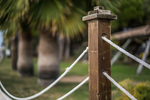 Decorative Fence Made From Wooden Posts And Rope Stock Photo - Download  Image Now - 2015, Bannister, Beauty In Nature - iStock