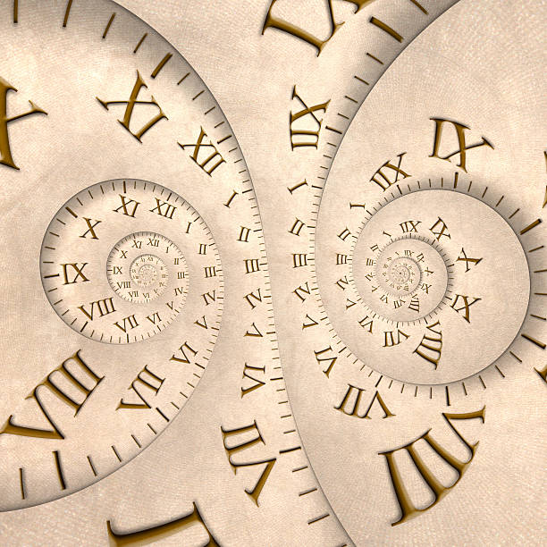 czas koncepcja: dwa zegary spiraling z vertigo wpływ - clock face old time number 2 stock illustrations