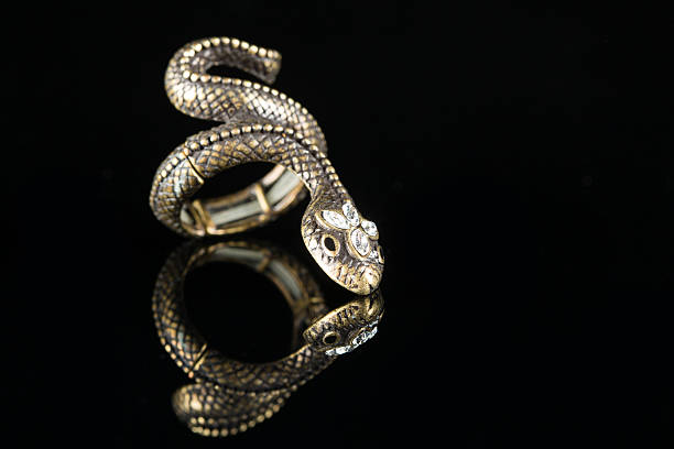 ring with stones in the form of a snake on a black background