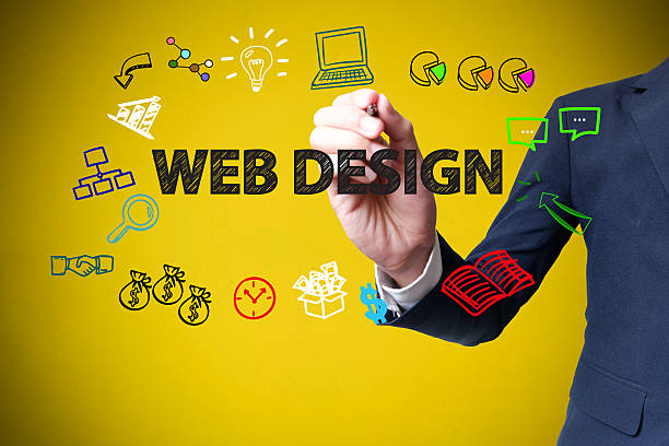 istock businessman hand drawing and writing WEB DESIGN on yellow 501206072
