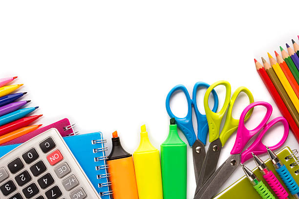 School supplies on white background