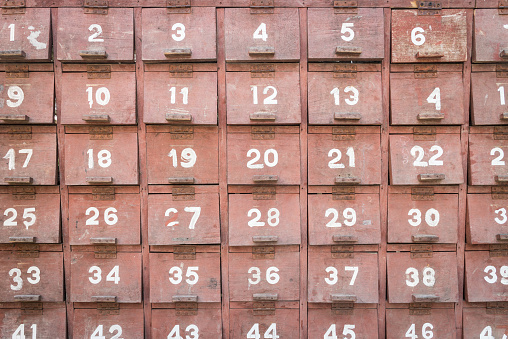 Facade of an old vintage timber postal box