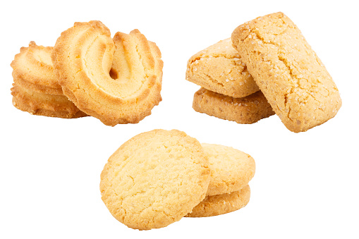Stack of butter cookies set  isolated on white background