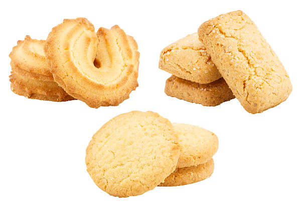 conjunto de manteiga cookies isolado no fundo branco - shortbread - fotografias e filmes do acervo