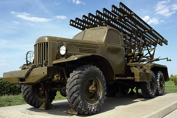 istock Reactive missile military installation on the vehicle. 501219232