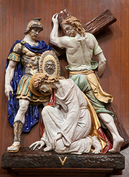 istock Verona - Jesus fall under cross ceramic relief 501220674