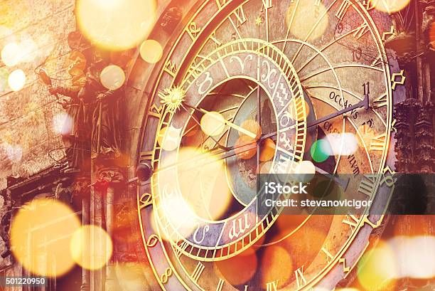 Prague Astronomical Clock On Old Town Square Stock Photo - Download Image Now - Astrology Sign, Prague, Architecture