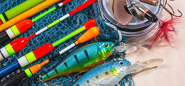 wobbler, floats and fishing accessories stock photo