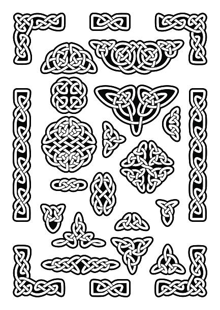 켈트 매듭 컬레션 - tied knot celtic culture cross shape cross stock illustrations