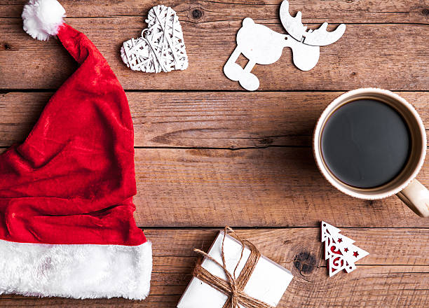 istock Cup of coffee and Santas hat, Christmas set 501223406