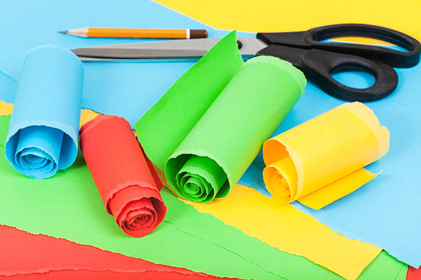 istock scissor, pencil and rolled color paper 501225088
