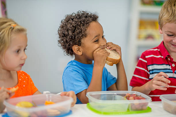 Little Boy Eating His Lunch at School