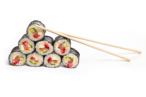 istock sushi with chopsticks on a white background 501227686