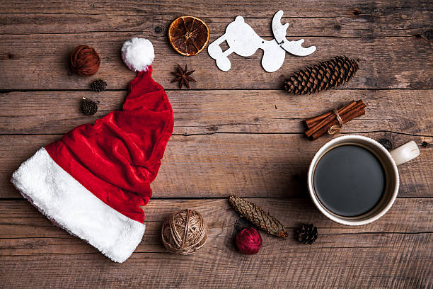 istock Cup of coffee and Santas hat, Christmas set 501227700