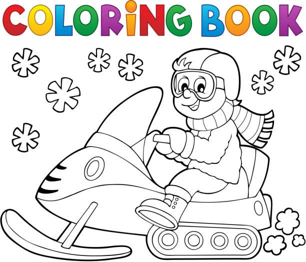 illustrazioni stock, clip art, cartoni animati e icone di tendenza di libro da colorare tema di gatto delle nevi 1 - snowmobiling silhouette vector sport