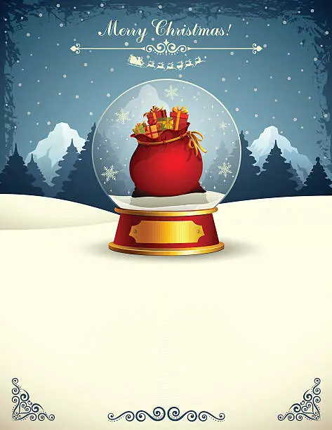 Vector illustration of Santa's Bag in a snow globe