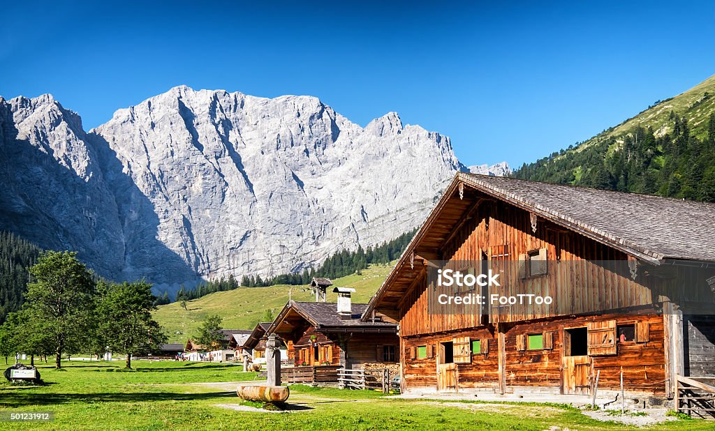 eng alm in austria old farmhouse at the eng alm in austria - karwendel mountains Log Cabin Stock Photo