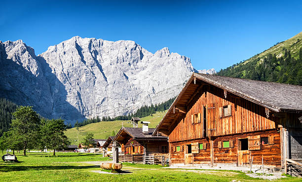 eng alm in austria old farmhouse at the eng alm in austria - karwendel mountains tyrol state austria stock pictures, royalty-free photos & images
