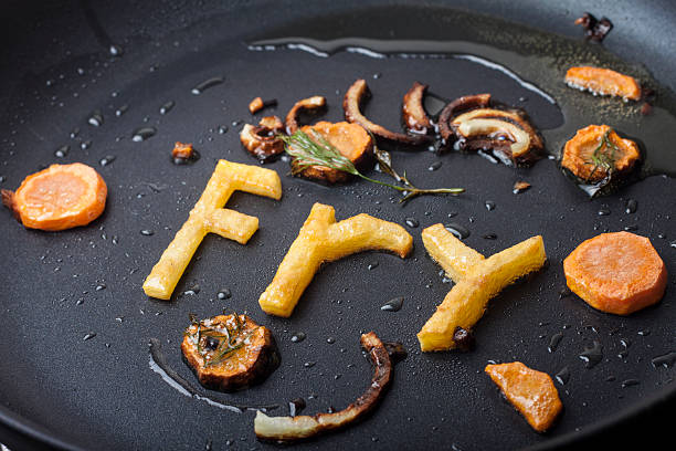 letters potato in a pan stock photo