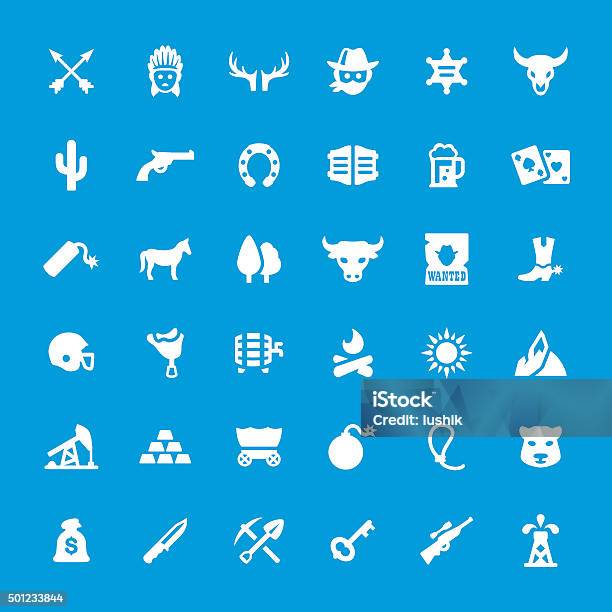 Wild West Vector Icons Set Stock Illustration - Download Image Now - Texas, Gold Rush, Gun