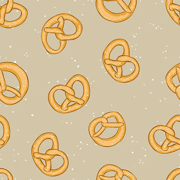 Vector illustration of hand drawn pretzel. Beer snack. Seamless pattern.