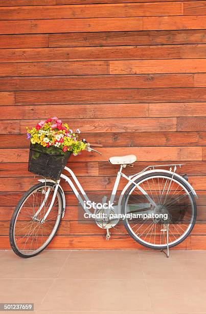 Old Bicycle And Flowers Stock Photo - Download Image Now - Basket, Bicycle, Bicycle Basket