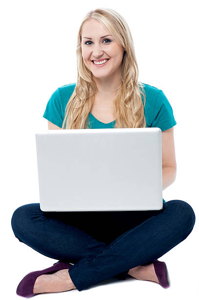 istock Casual smiling lady working on laptop 501238271