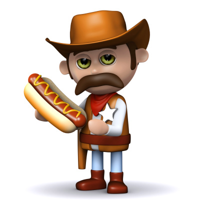 3d render of a cowboy eating a hot dog