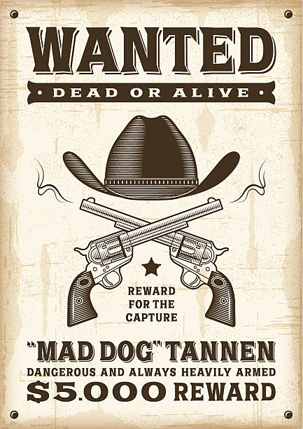 Vintage western wanted poster in woodcut style. Editable EPS10 vector illustration. Includes high resolution JPG.