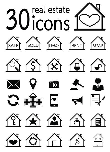 ikony nieruchomości zestaw - real estate credit card sign map stock illustrations